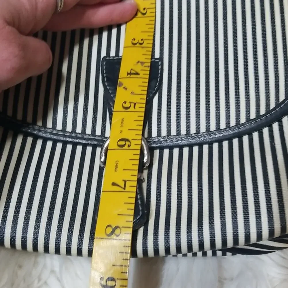 Vintage Liz Claiborne Navy Blue & White Striped Crossbody Purse - Leather & PVC